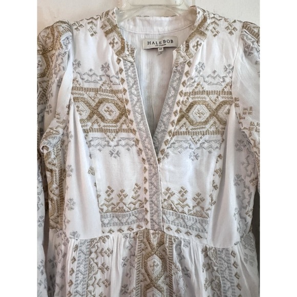 Hale‎ Bob Lole Embroidered Maxi Gold/Silver Sz XS Boho Beach Resort Gorgeous - Picture 8 of 16